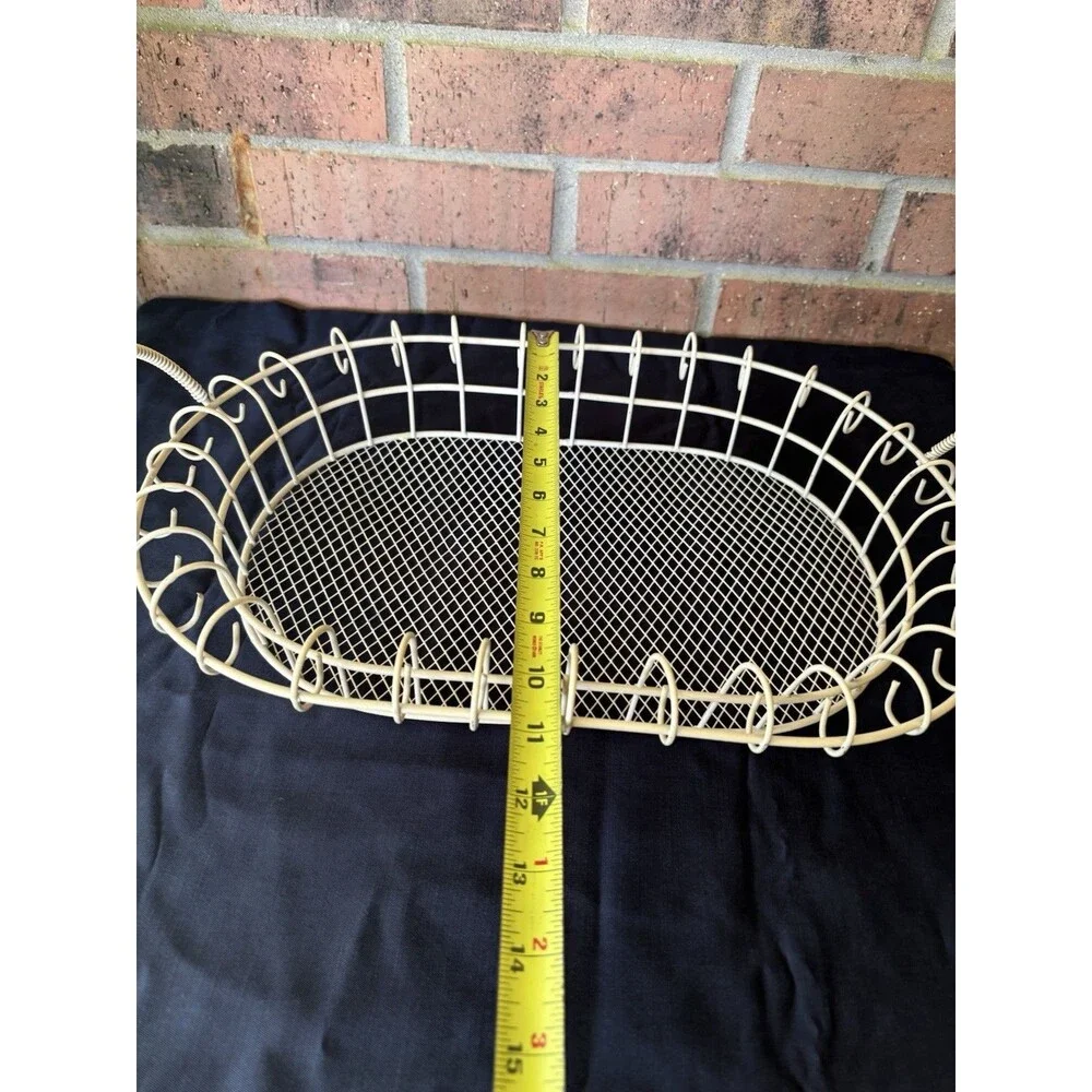 Mid-Century 1960s Style White Wire Basket French Country Scrolled Loop Edged Egg